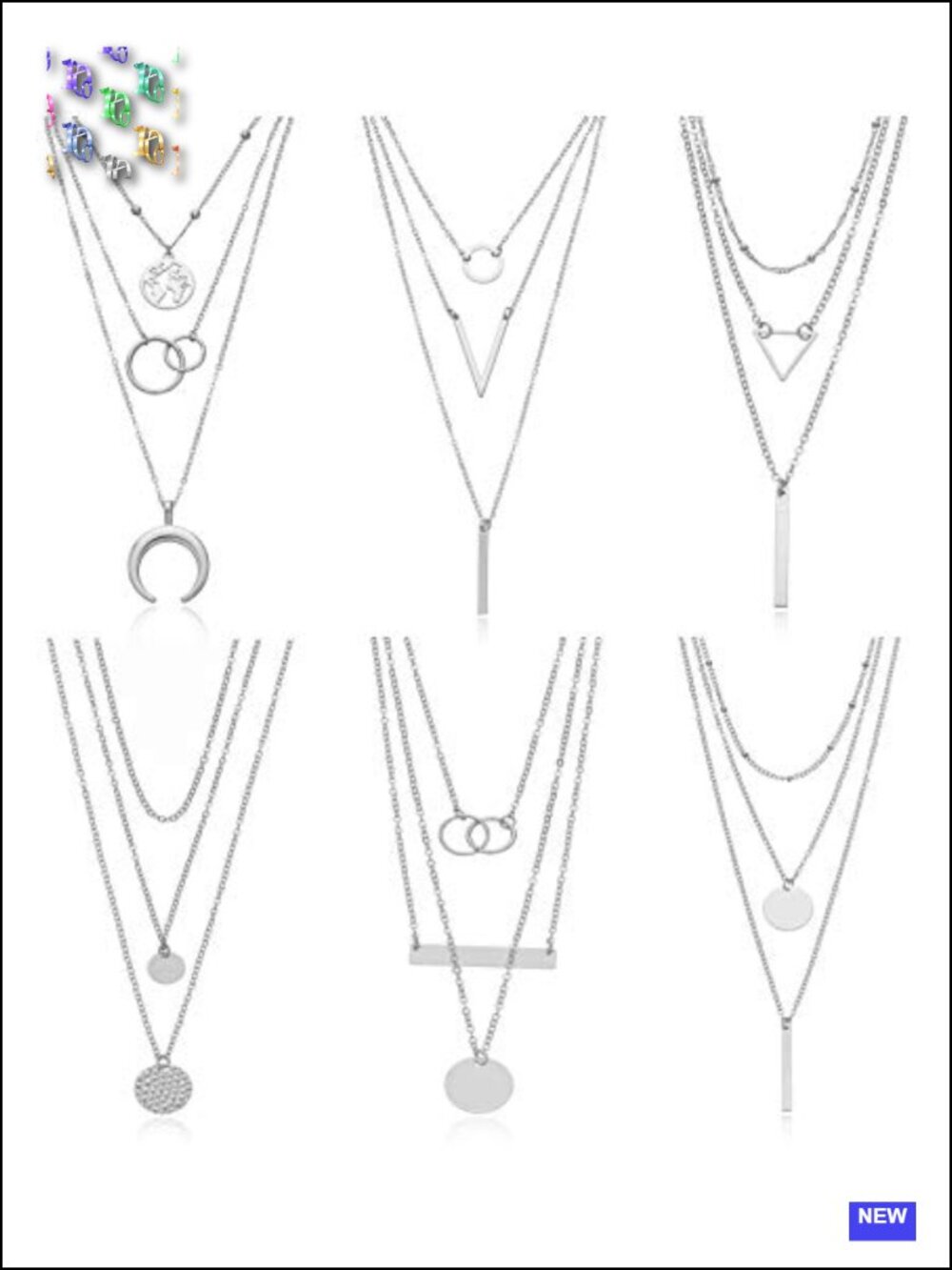 6 Layered Gold Plated Chain Necklace Set Map Coin Bar